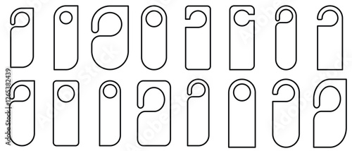 Door hanger icon set. Do not disturb symbol.Hotel room door hangers icon, vector set.Key ring icon . Badge on doorknob with warning message. Tags on hotel door. Vector illustration.