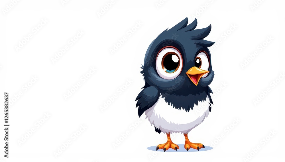 Naklejka premium Cute Animated Bird Standing With Big Eyes on White Background for Graphic Resource and Text Overlay Purpose Purpose