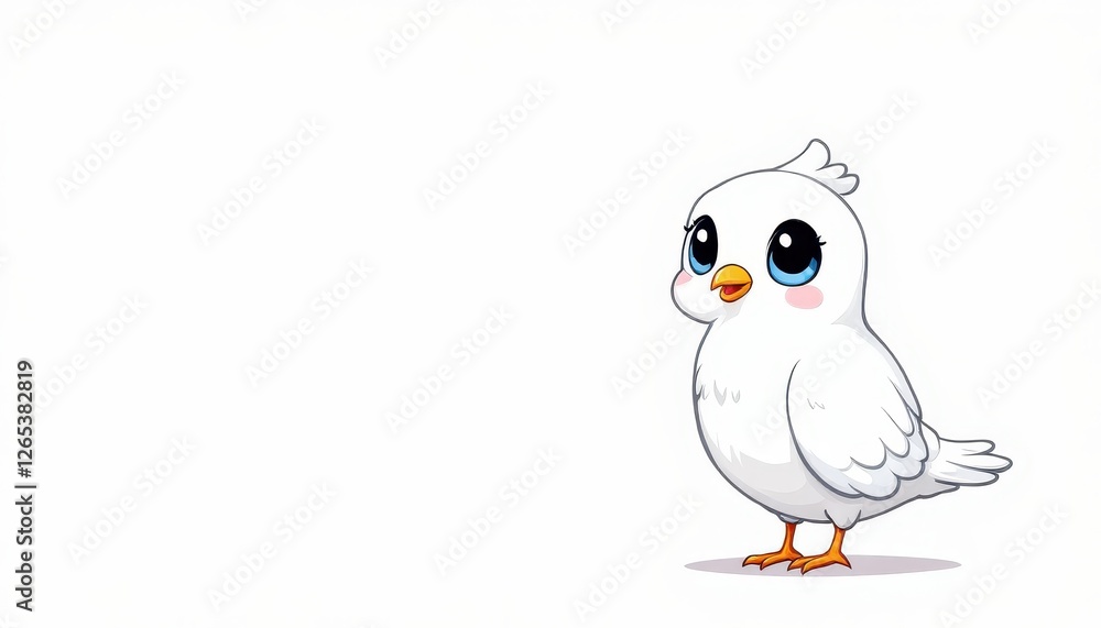 Cute Cartoon White Dove Illustration with Big Eyes and Orange Feet for Graphic Resource and Text Overlay Purpose Purpose Cute Cartoon White Dove Illustration with Big Eyes and Orange Feet for Graphic Resource and Text Overlay Purpose Purpose