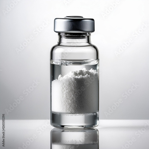 Vial of Vaccine Containing Drug Powder on White Background