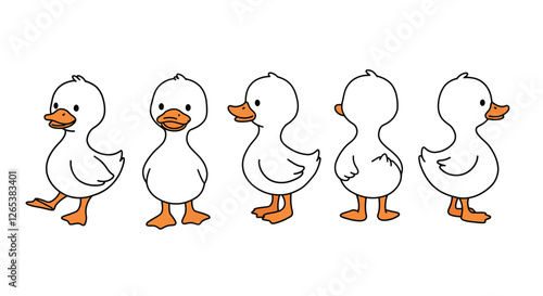 Walking duck animation frames in flat design style vector illustration