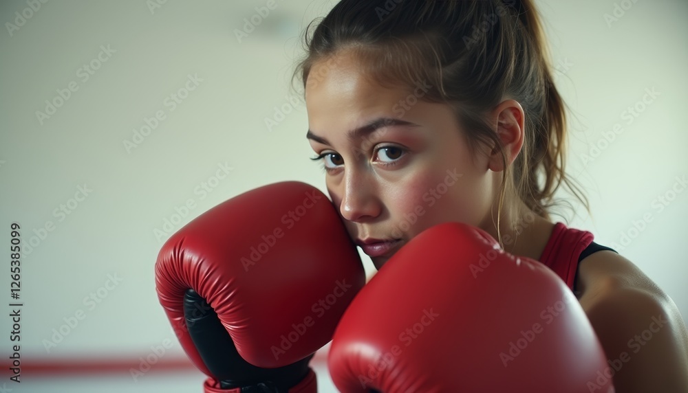 Young athlete practices boxing techniques in a training gym after school Young athlete practices boxing techniques in a training gym after school