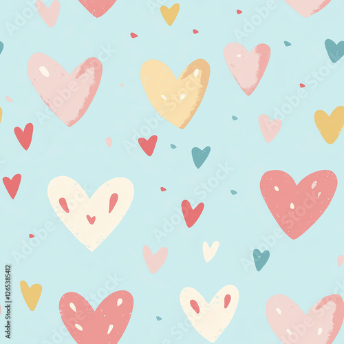 Cartoon pastel heart seamless blue background