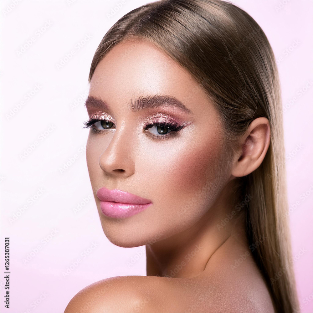 Fototapeta premium Stunning Professional Makeup Look with Soft Pink Hues