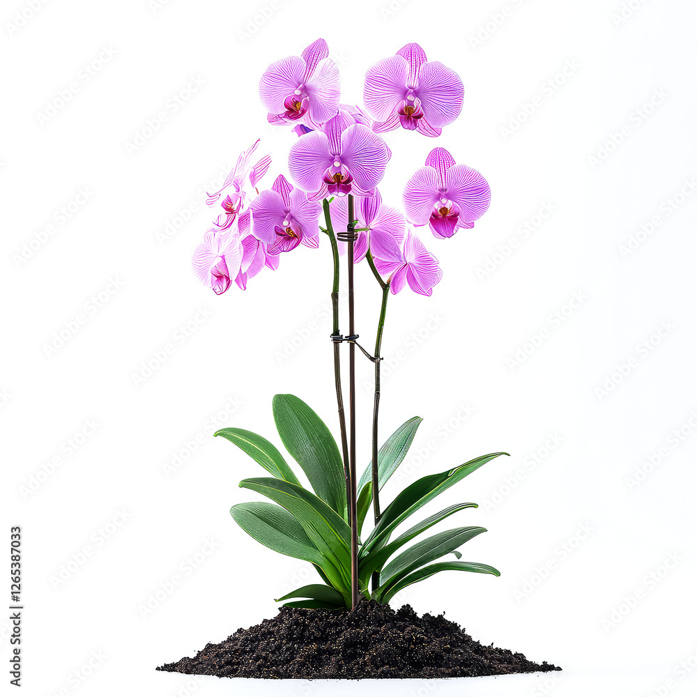 Pink Orchid Flower Blooming in Pot: Close-up Studio Shot Pink Orchid Flower Blooming in Pot: Close-up Studio Shot