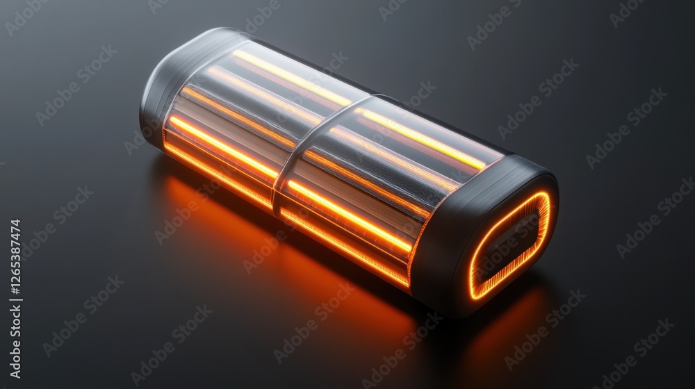 Futuristic Energy Cell Concept with Glowing Elements on Dark Background