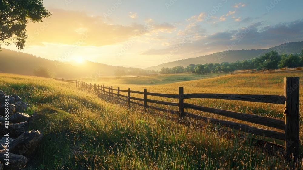 Golden Hour at the Ranch: Serene Sunset Landscape Golden Hour at the Ranch: Serene Sunset Landscape