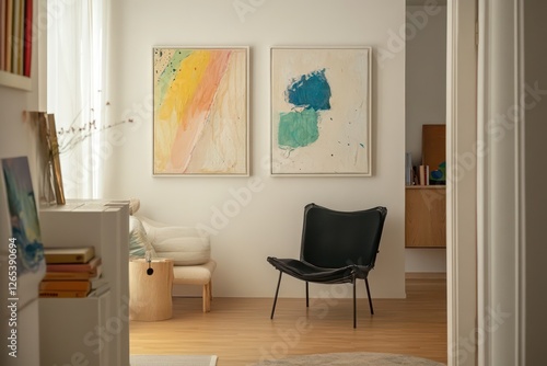 A modern interior of a average middle-class flat, with the usual furniture and pictures on the wall photo