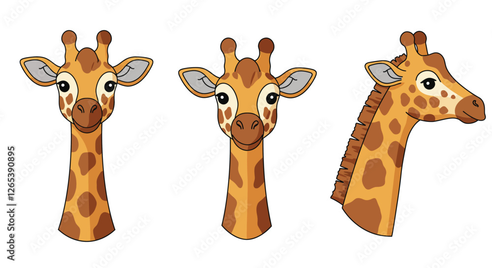 Fototapeta premium Giraffe character design in flat style showcasing three unique expressions vector illustration