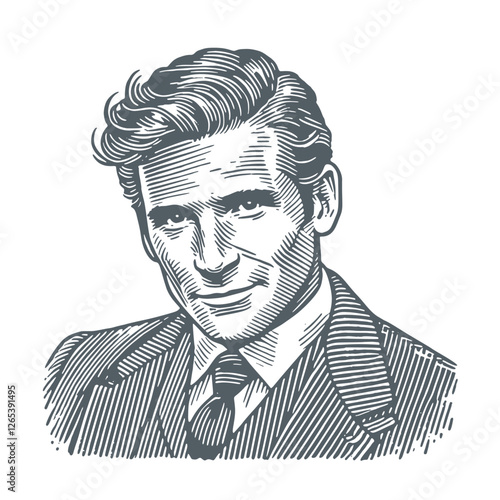 Gentlemans portrait. Vintage black and white hand drawn engraving style vector illustration.