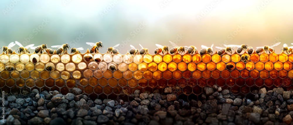 Detailed Cross Section Diagram of Vibrant Beehive Structure Background Detailed Cross Section Diagram of Vibrant Beehive Structure Background