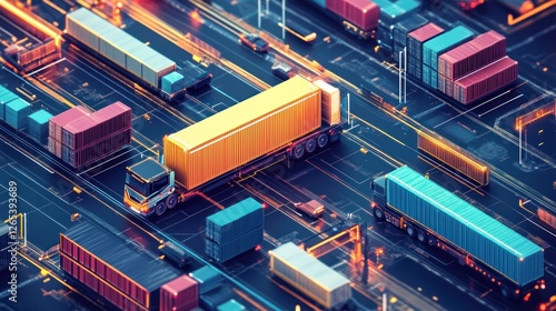 Abstract city street, cargo transport, digital network