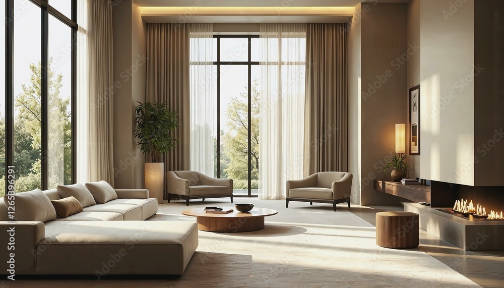 Fototapeta premium Luxurious interior scene with modern decor and soft sunlight creating a peaceful atmosphere