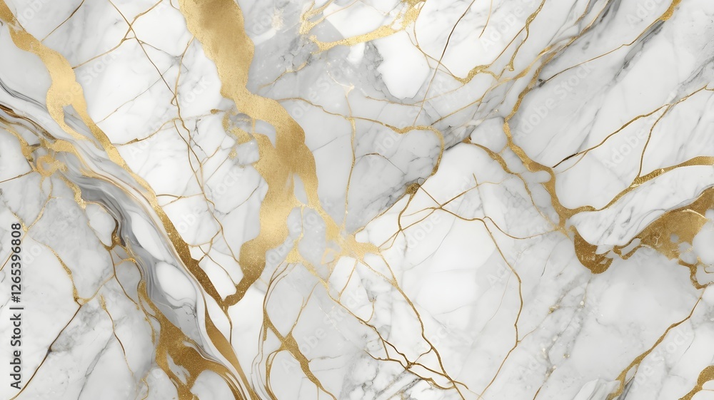 Fototapeta premium A luxurious image showcasing the intricate patterns and veining of white marble accented with shimmering gold.