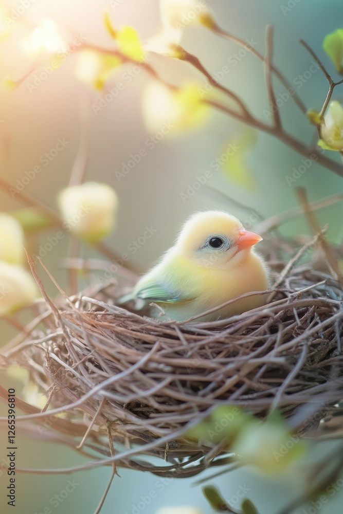 Bird in nest on tree in Spring. Bird in nest on tree in Spring.