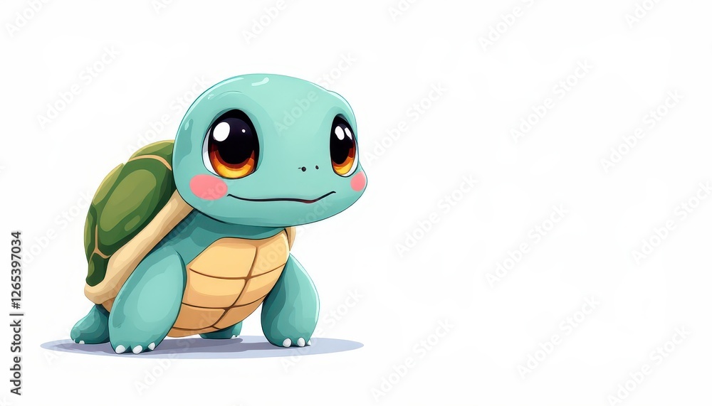 Fototapeta premium Cute Cartoon Turtle Character with Big Eyes and Friendly Expression for Graphic Resource and Text Overlay Purpose Purpose