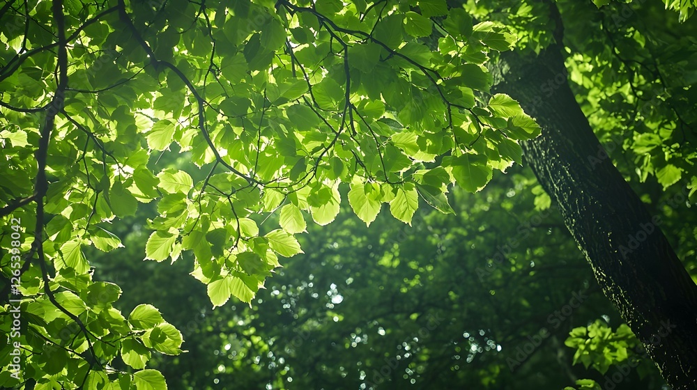 Fototapeta premium Bright Sunlight Filtering Through Lush Green Forest Canopy