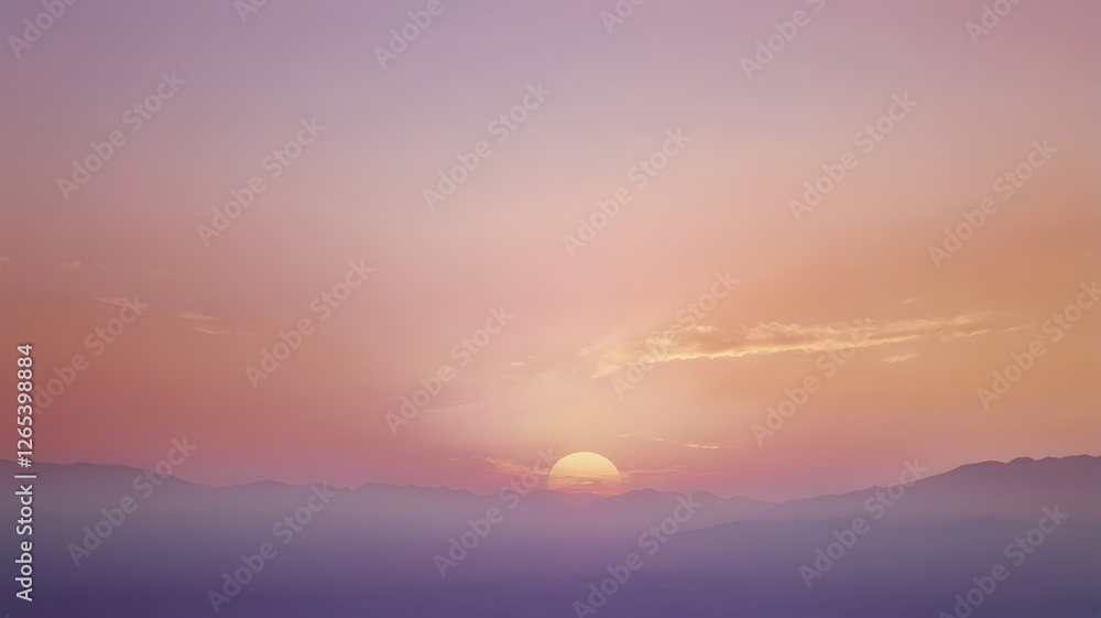 Obraz premium A serene and dreamy sunset over a calm body of water, with soft pastel hues of pink, purple, and orange painting the sky.