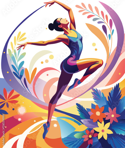 Vector image of Isolated on a white background 16 Year young gymnast Woman silhouette 