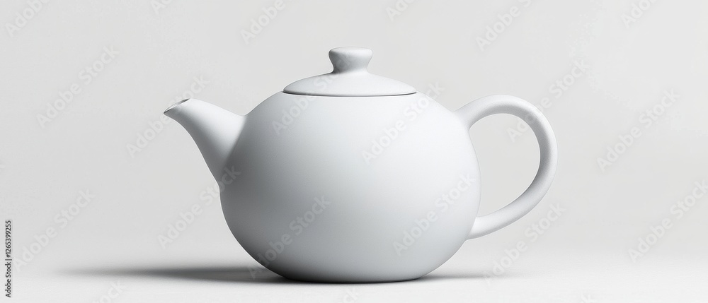 A white tea kettle sits on a white background A white tea kettle sits on a white background