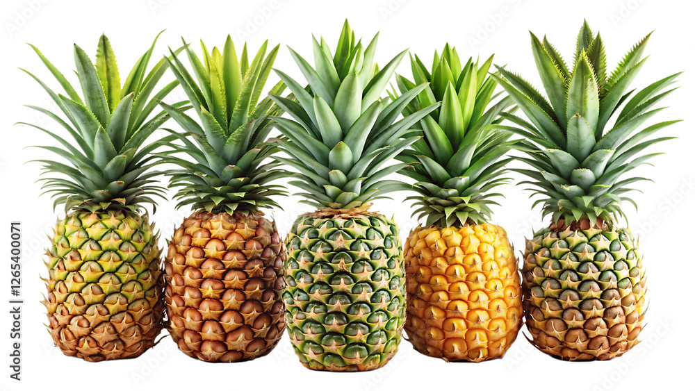 Collection of pineapples isolated on white background as transparent. PNG. AI GENERATED Collection of pineapples isolated on white background as transparent. PNG. AI GENERATED