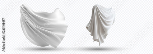 White fabric draped with flowing curves in a minimalist design for 3D vector illustration