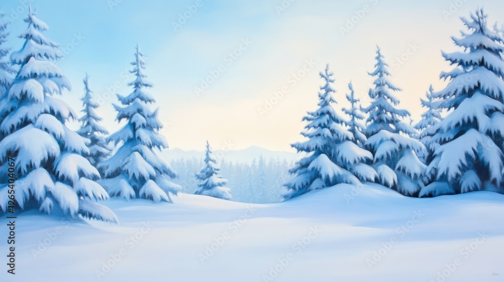 A serene winter landscape featuring snow-covered pine trees under a cool blue sky, creating a peaceful and tranquil atmosphere perfect for winter-themed projects. A serene winter landscape featuring snow-covered pine trees under a cool blue sky, creating a peaceful and tranquil atmosphere perfect for winter-themed projects.