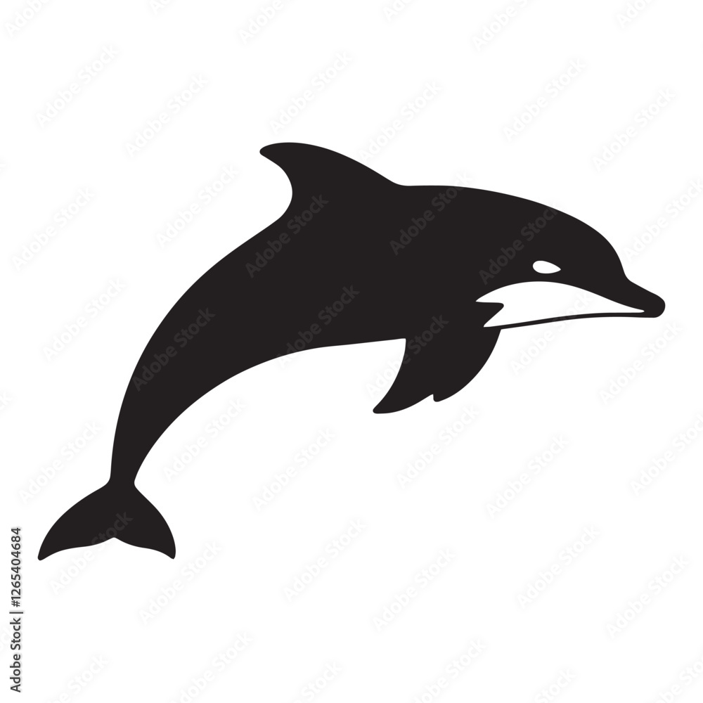 Fototapeta premium A clean, bold silhouette of a dolphin in a dynamic leaping pose against a white background.
