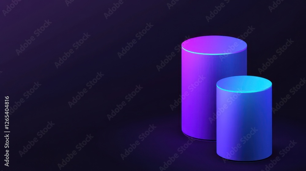 Futuristic Glowing Cylinders in Neon Gradient Hues on Dark Background Futuristic Glowing Cylinders in Neon Gradient Hues on Dark Background