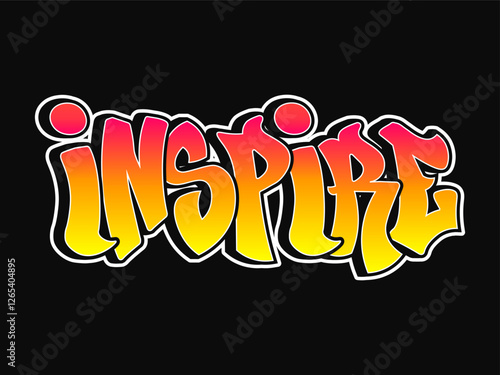 The word Inspire written in graffiti style typography with a vibrant color gradient and a white outline