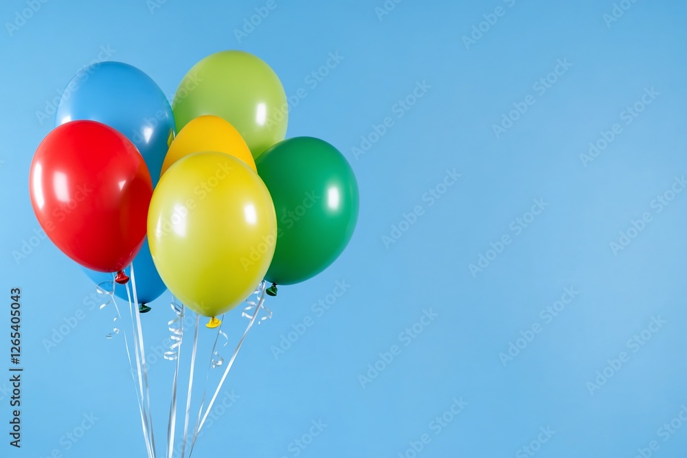 Colorful balloons floating against a bright blue background, ideal for celebrations Colorful balloons floating against a bright blue background, ideal for celebrations