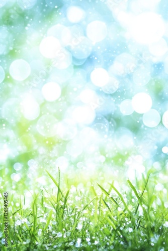 Green fresh grass lawn in Spring.