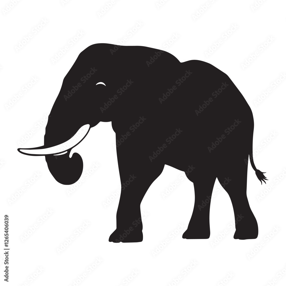 Obraz premium A bold, black silhouette of an elephant against a white background.
