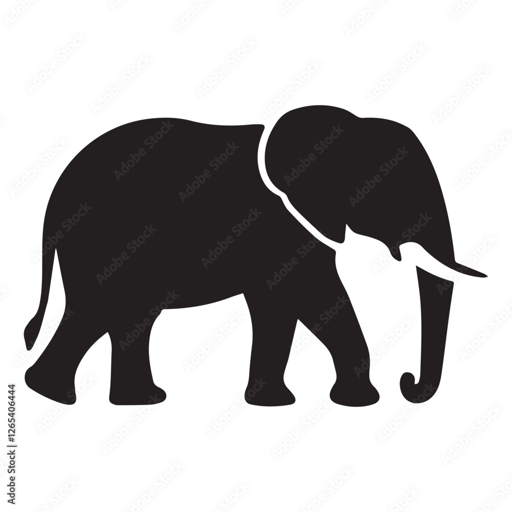 Fototapeta premium A bold, black silhouette of an elephant against a white background.