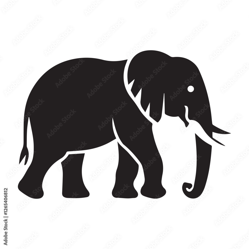 Fototapeta premium A bold, black silhouette of an elephant against a white background.