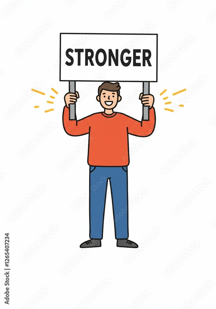 Illustration of a person with a 'Stronger' sign. Illustration of a person with a 'Stronger' sign.