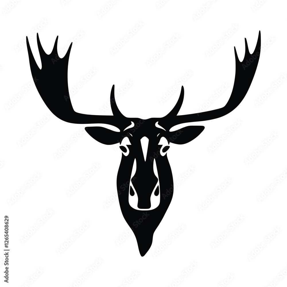 Naklejka premium A bold, black silhouette of a moose head against a white background.