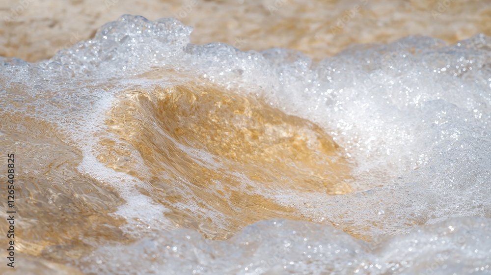 Obraz premium Closeup of foamy, golden river water flowing. Possible use Nature background