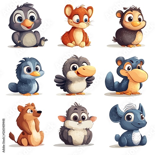 Adorable Baby Animal Illustrations Colorful Cartoon Fauna Design photo