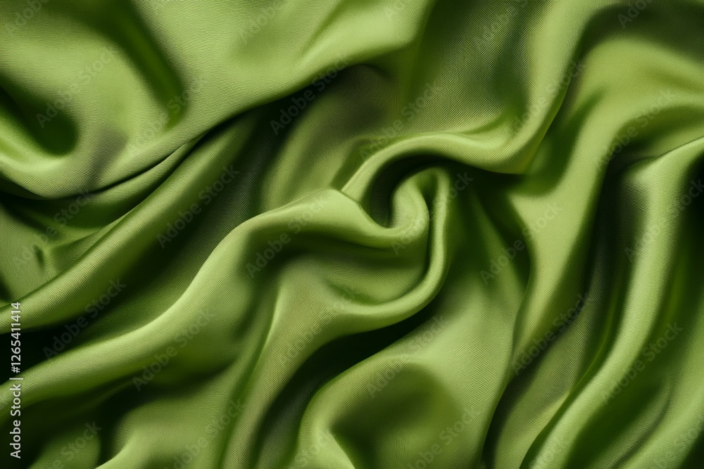 Fototapeta premium Luxurious green silk fabric drape with shadows. Neural network AI generated