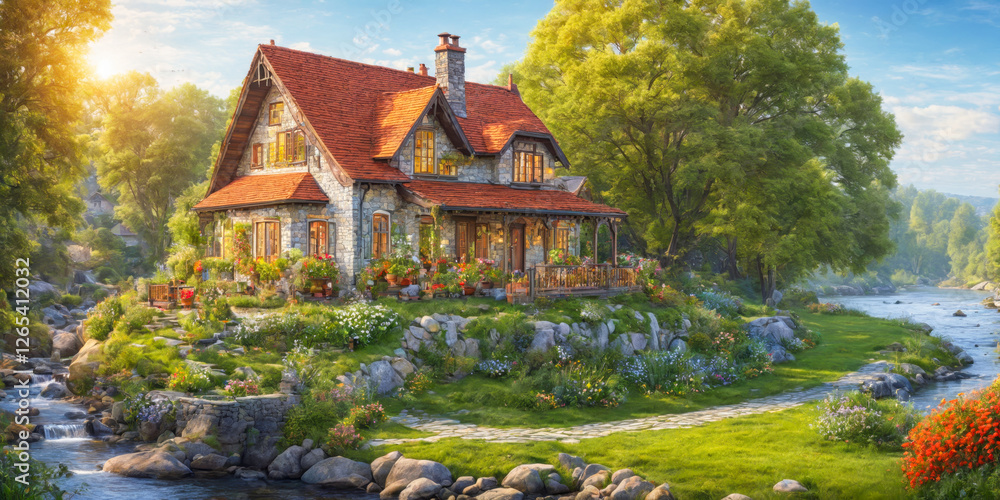Fototapeta premium Idyllic Stone Cottage by the River