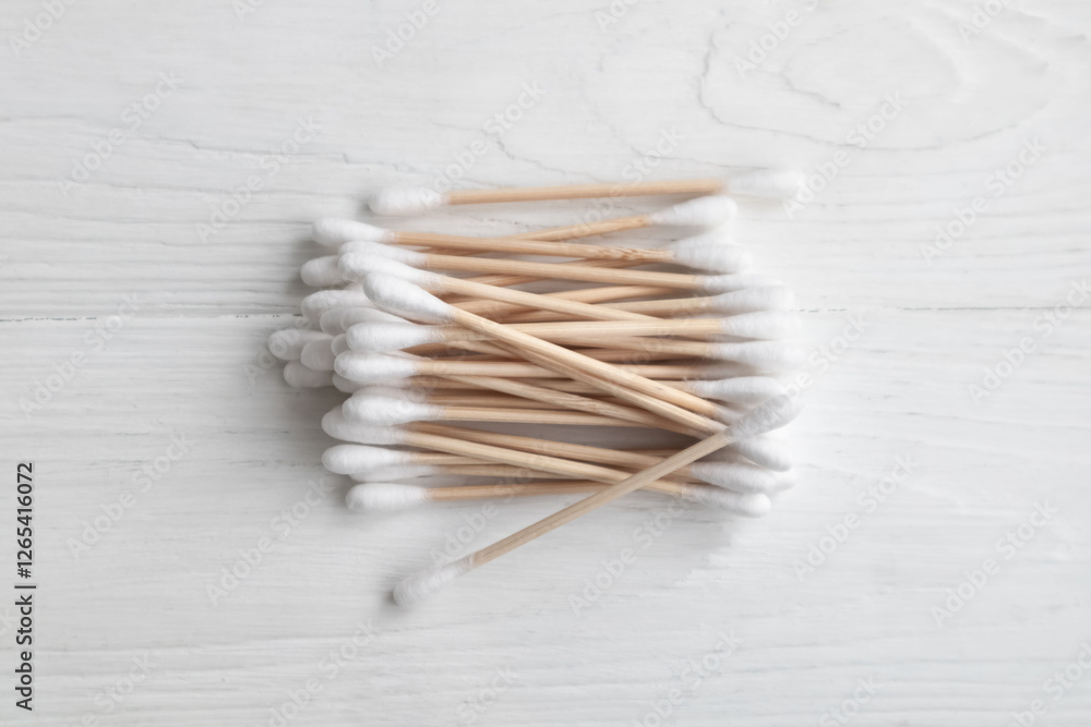 Bamboo cotton swabs on a white background. Waste-free cosmetics without the use of plastic. Eco-products. hygiene. Bamboo cotton swabs on a white background. Waste-free cosmetics without the use of plastic. Eco-products. hygiene.
