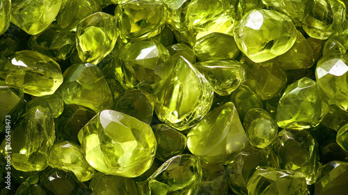 A mesmerizing collection of vibrant green peridot gemstones shimmering with light and exhibiting exquisite clarity and faceted surfaces that create a dazzling display