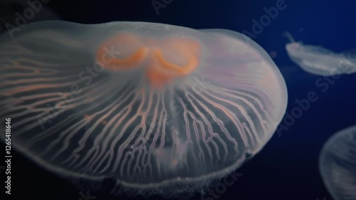 Underwater world. Huge poisonous jellyfishes swimming under water