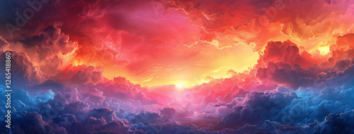 Vibrant Summer Sky with Abstract Paint Color Texture and Modern Wide Pattern Ideal for Creative Graphic Design, Fractal Artwork, and Inspirational Printmaking