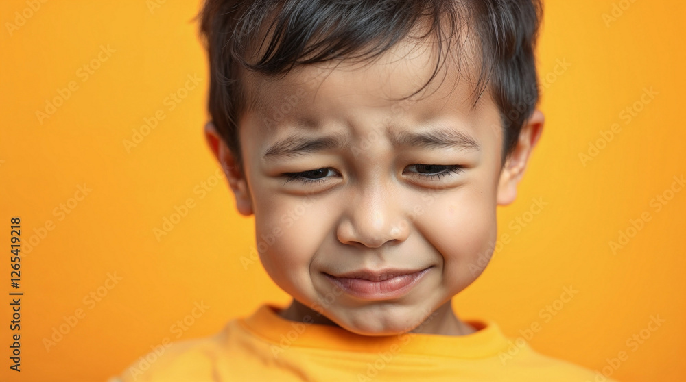 Upset little boy portrait on yellow background. Sad baby ready to cry. Upset little boy portrait on yellow background. Sad baby ready to cry.