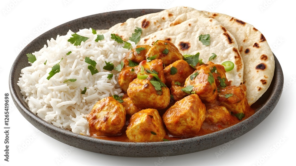 Delicious Chicken Curry with Rice and Naan Bread Ready to Eat Gourmet Meal Delicious Chicken Curry with Rice and Naan Bread Ready to Eat Gourmet Meal