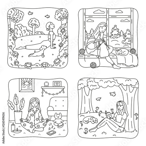 Coloring pages. Cozy girl moments
