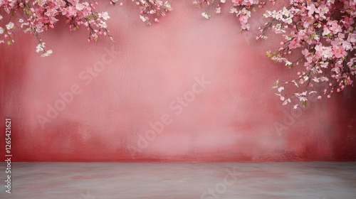 A serene backdrop featuring delicate cherry blossoms on a soft pink background, creating a tranquil and inviting atmosphere.