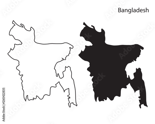 Bangladesh map vector illustration, Bangladesh map silhouette, Bangladesh country, Black and white Bangladesh map
